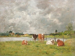 Koeien in een veld onder een stormachtige lucht, 1877